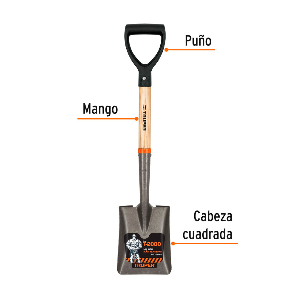 Pala Truper Cajuelera Cuadrada Puño ""D"" Mango de Madera