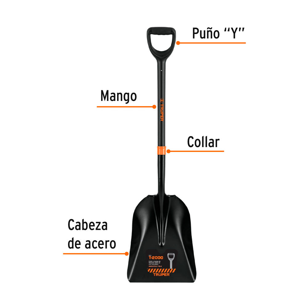 Pala  Truper Carbonera T-2000 Puño "Y" Mango Fibra de Vidrio