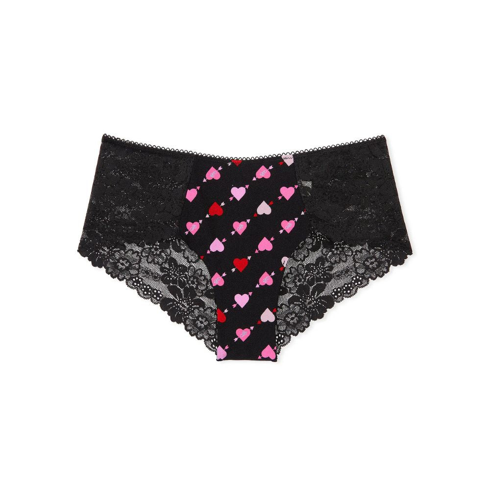 Panti PINK Cheeky Invisible Ribete de Encaje Negro con Corazones 11241539 69BS