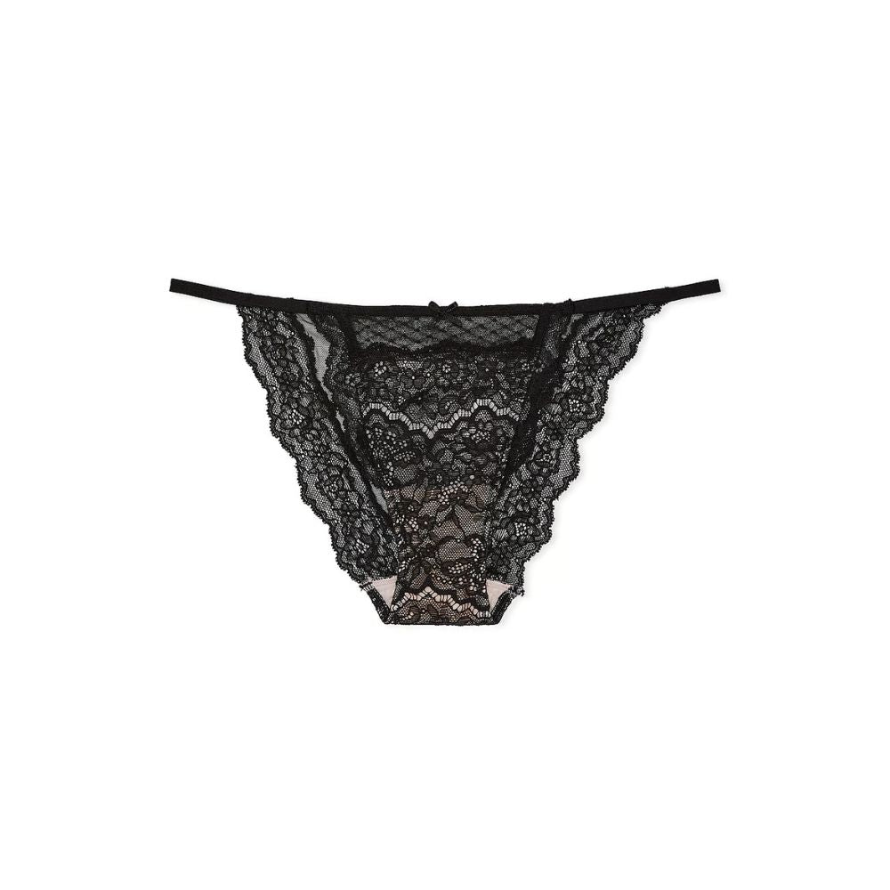 Panti Victorias Secret Estilo Bikini de Tiras de Malla y Encaje Negro 11237640 65MG