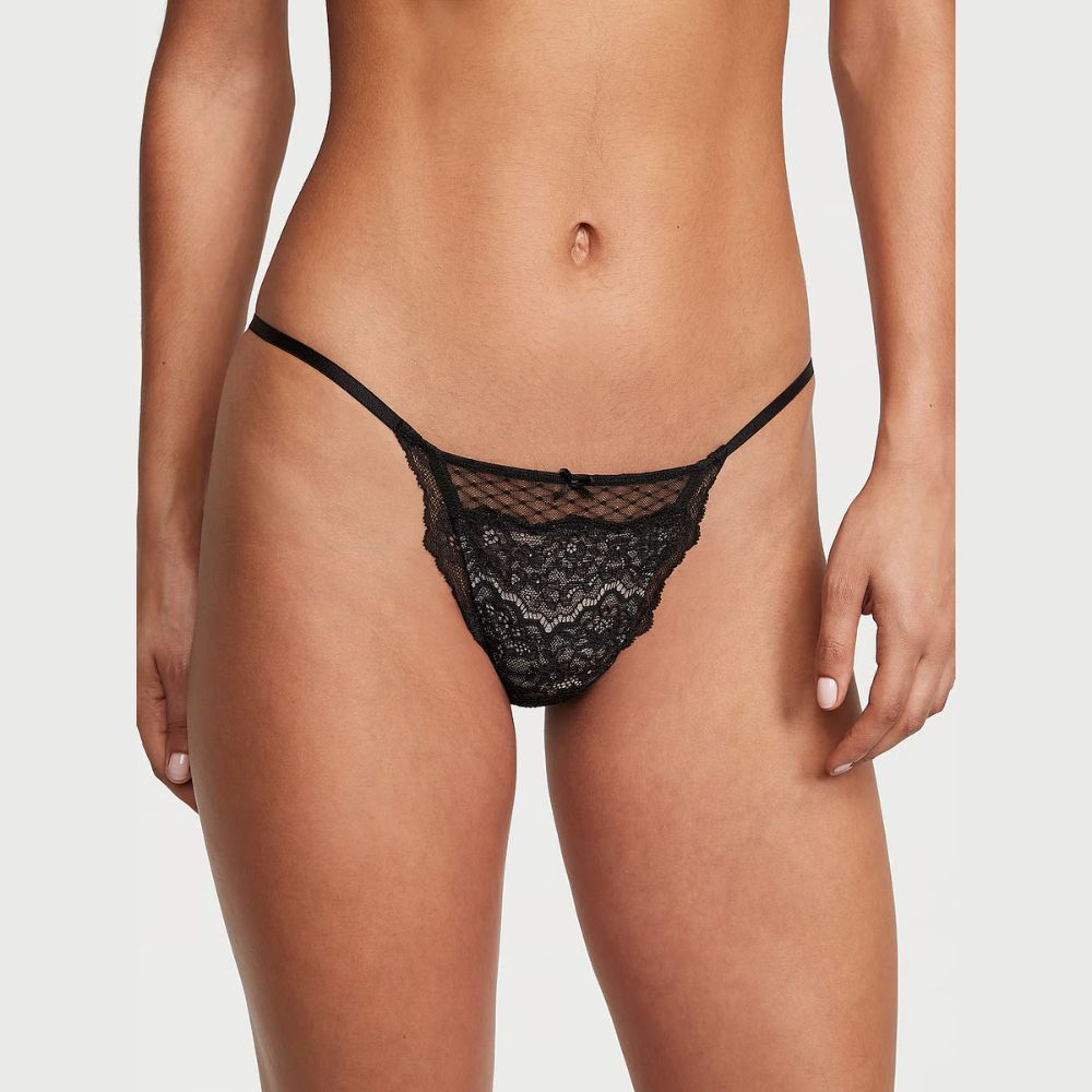 Panti Victorias Secret Estilo Bikini de Tiras de Malla y Encaje Negro 11237640 65MG