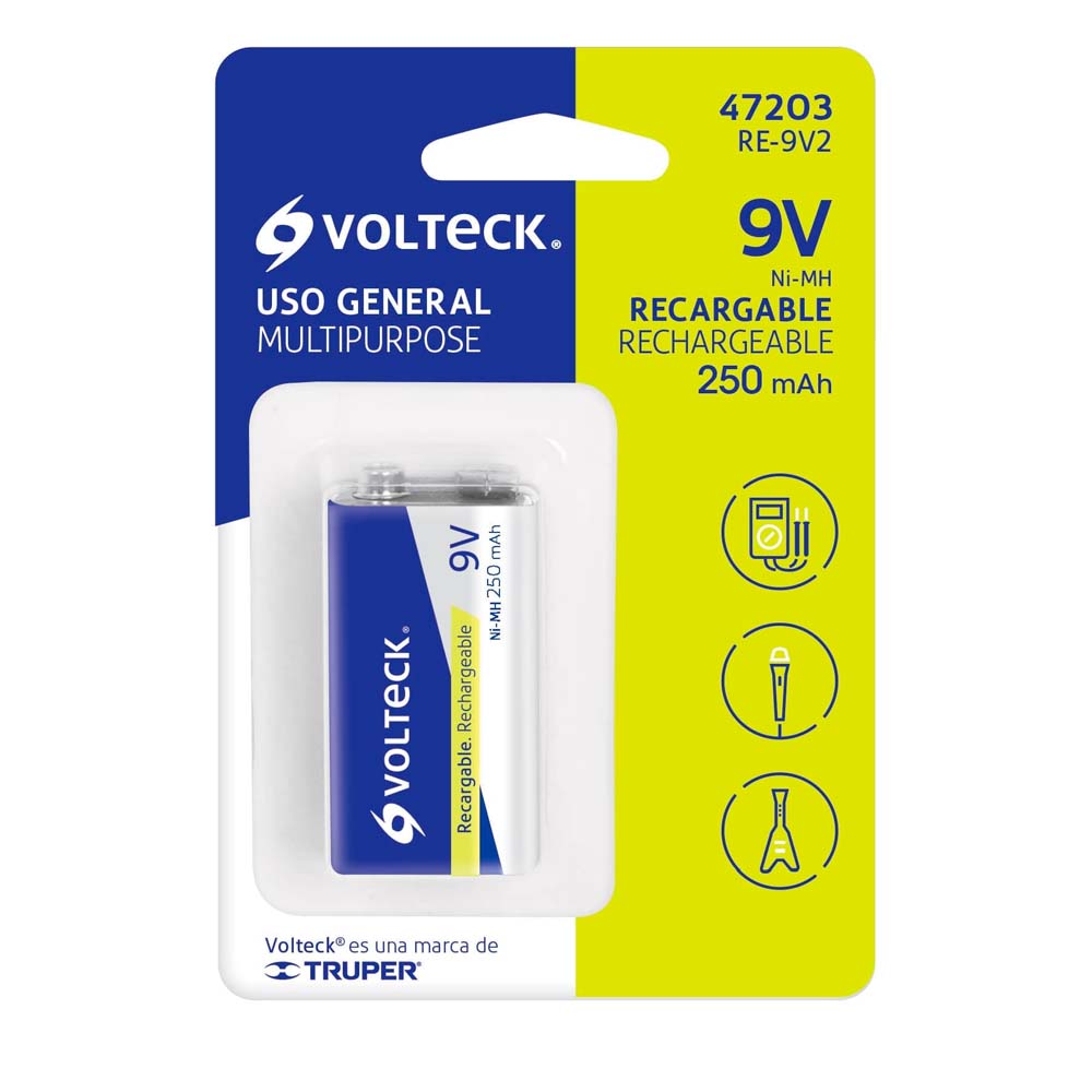 Pila Volteck de 9V Recargable Uso General 250 mAh