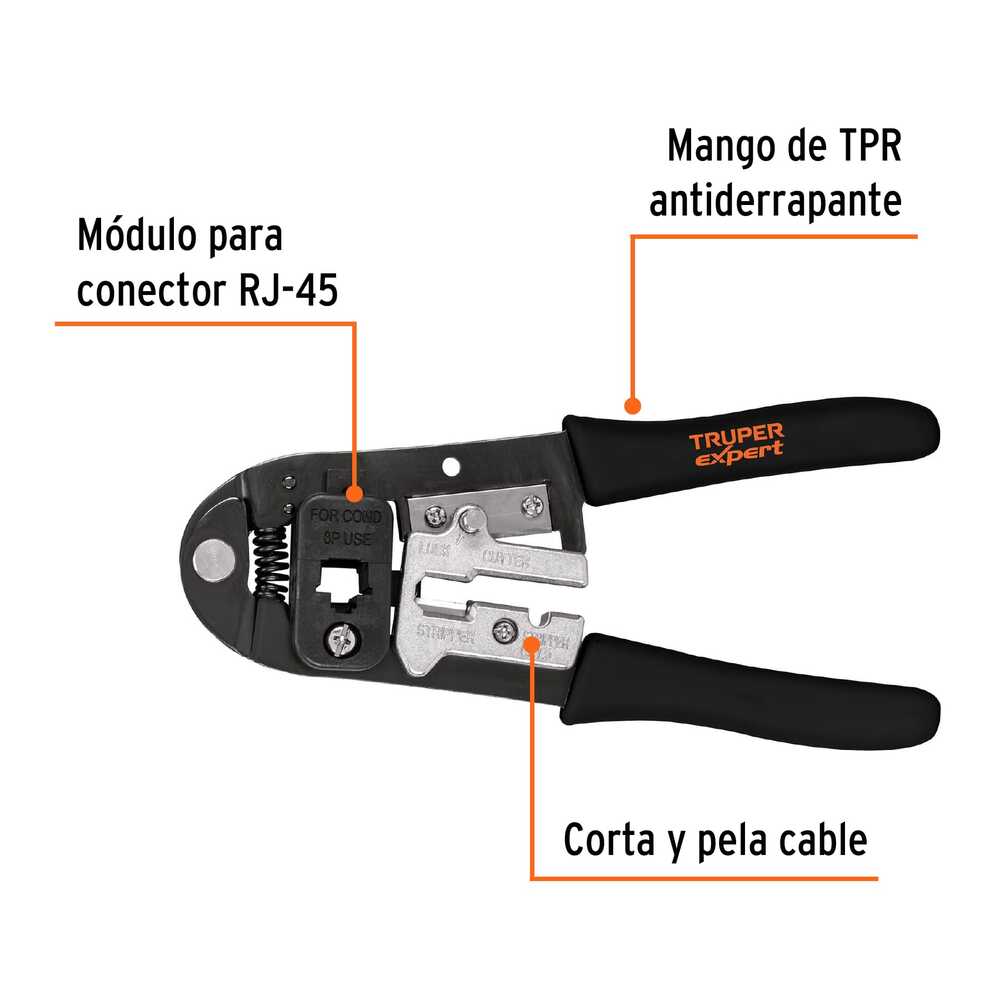 Pinza Truper 8 ponchadora para cables RJ-45 8 contactos