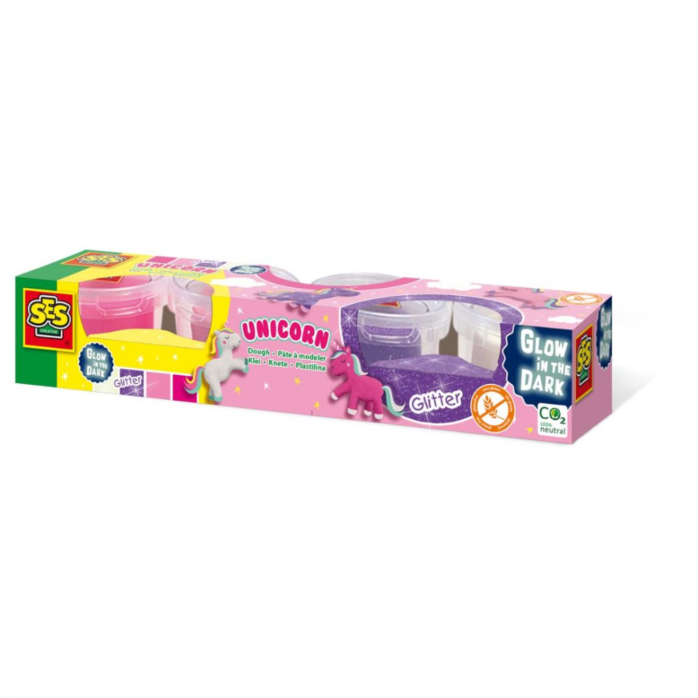 Plastilina Ses Creative Set De 4 Potes Masa Brilla En La Oscuridad Unicornio