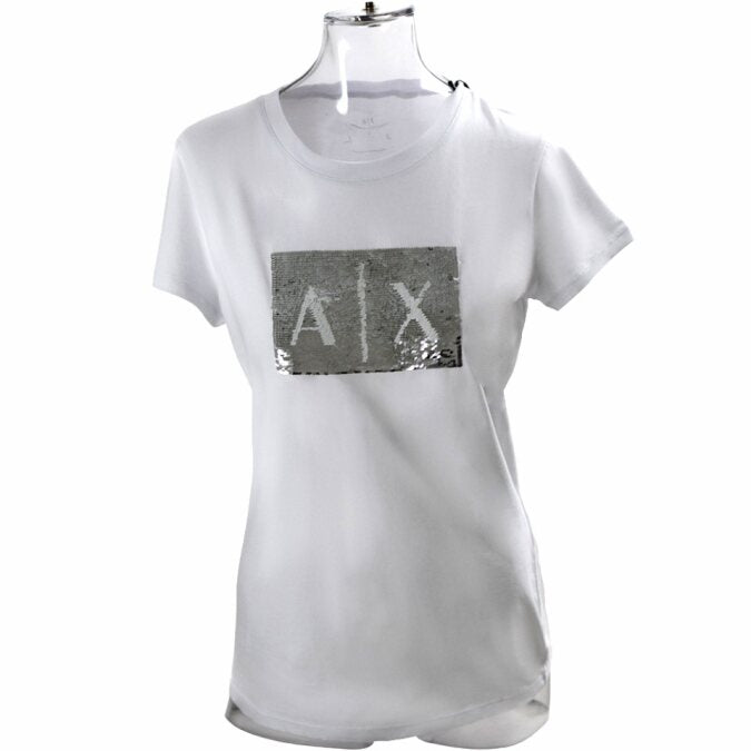 Polera Armani Exchange en Color Tierra Blanca y Plata