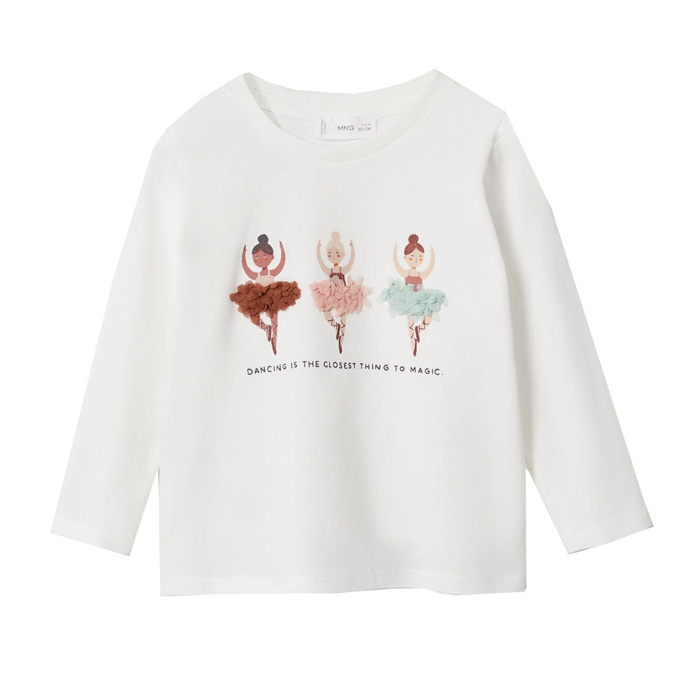 Polera Mango Kids en Color Off White