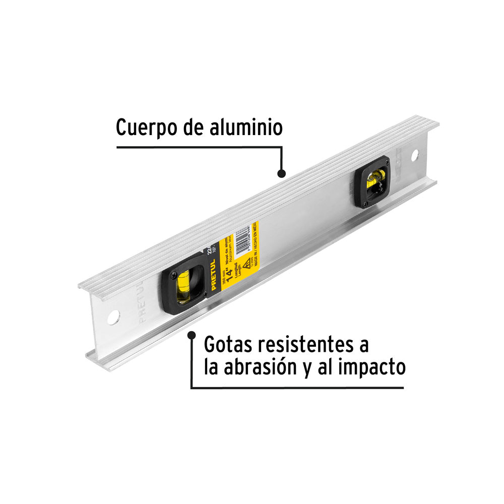 Regla Niveladora Pretul de 14" con Cuerpo de Aluminio