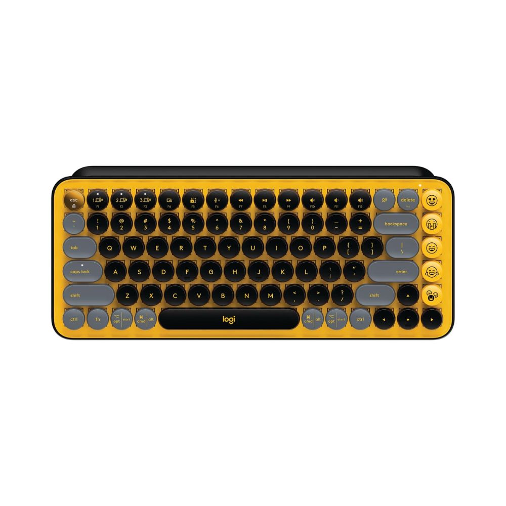 Teclado Mecánico Logitech POP con teclas de emojis personalizables, Inalámbrico (Negro, amarillo y gris)