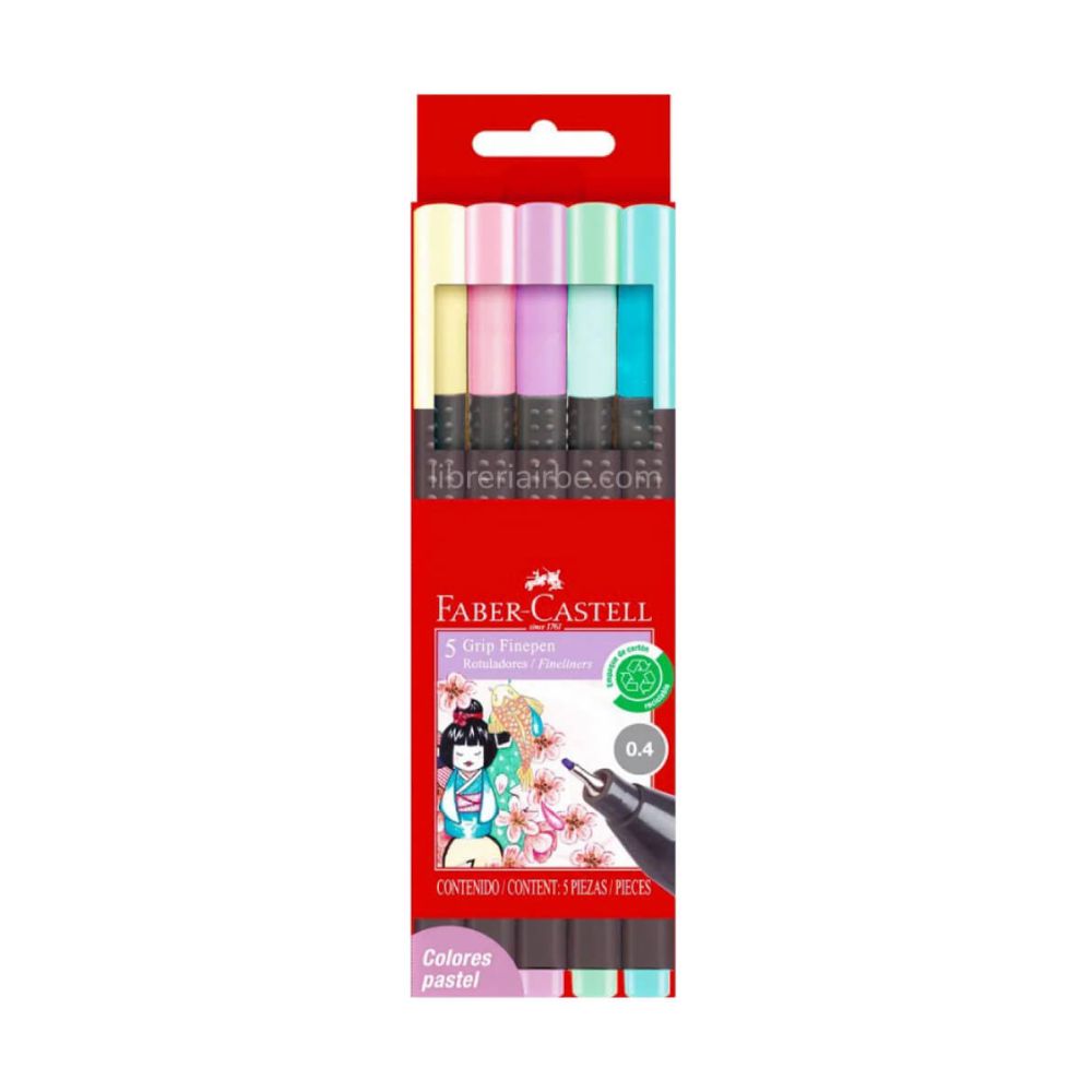 Tiralíneas Faber Castell Grip Finepen Colores Pastel 5 unidades