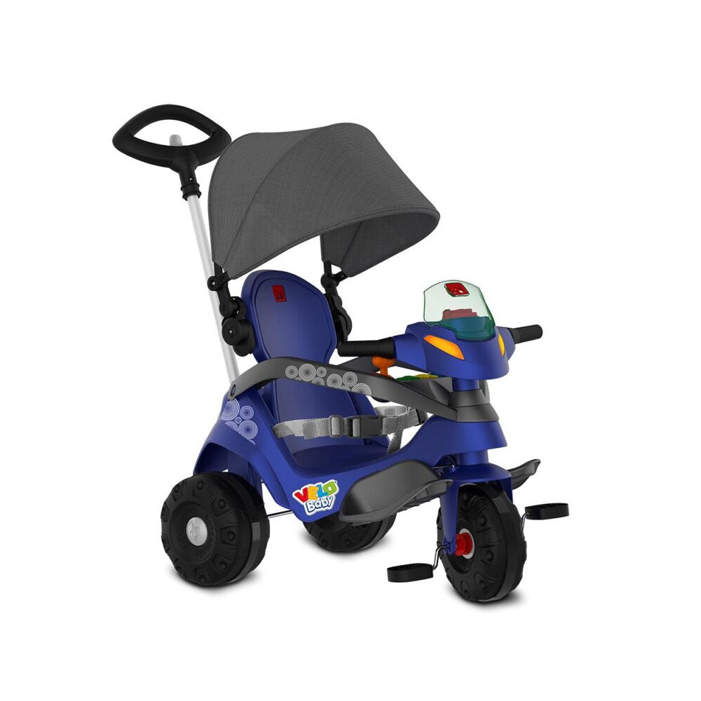 Triciclo Bandeirante Velobaby Reclinable con Techo Azul Paseo y Pedal