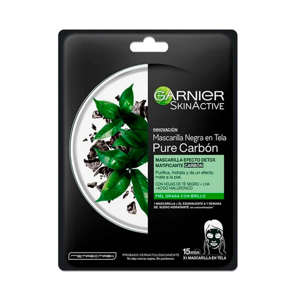 Mascarilla Garnier Negra en Tela Pure Carbon
