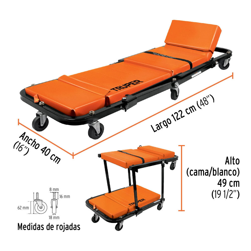 Cama Acojinada Truper para Mecánico de 48"