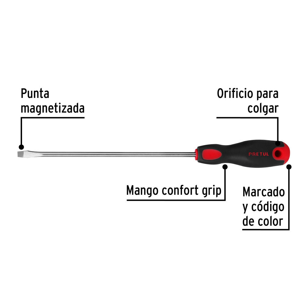 Desarmador Pretul Plano 1/4" x 8" Mango Comfort Grip