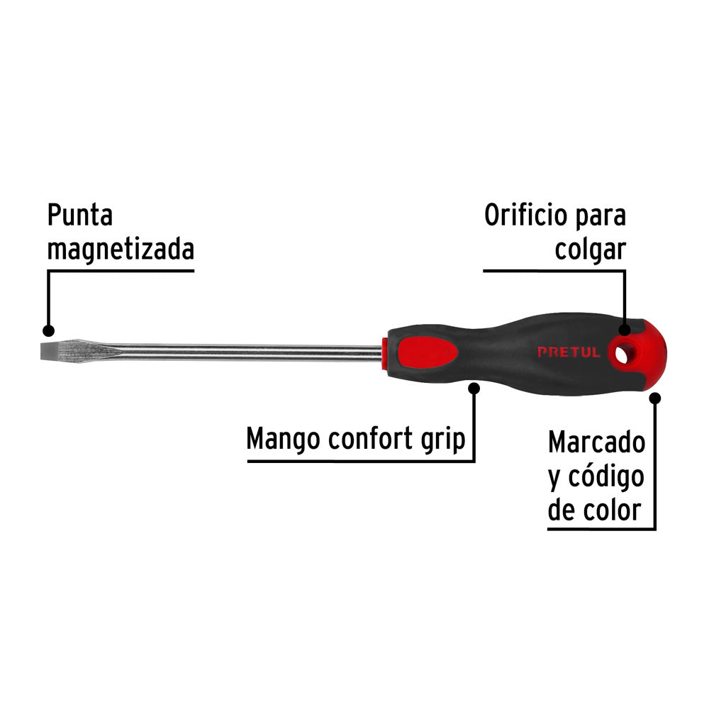 Desarmador Pretul Plano 5/16" x 6" Mango Comfort Grip