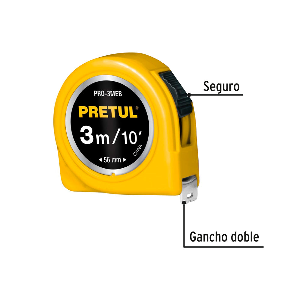 Flexómetro Pretul Amarillo 3 m Cinta 13 mm en Tarjeta