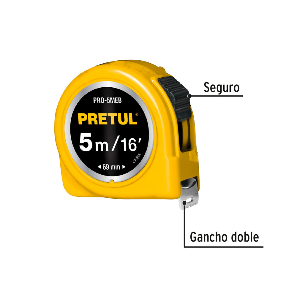 Flexómetro Pretul Amarillo 5 m Cinta 19 mm en Tarjeta
