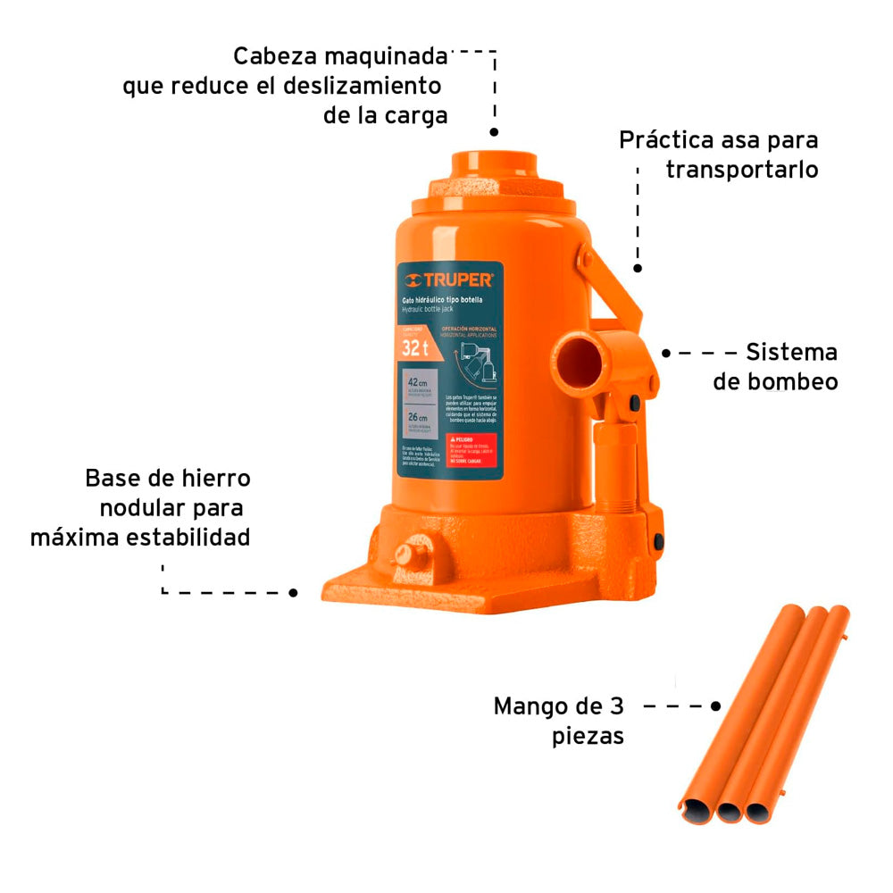 Gato Hidráulico Truper de Botella de 32 Ton