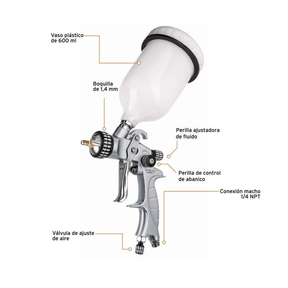 Pistola de Aluminio Truper Expert de 14 mm con Vaso Plastico